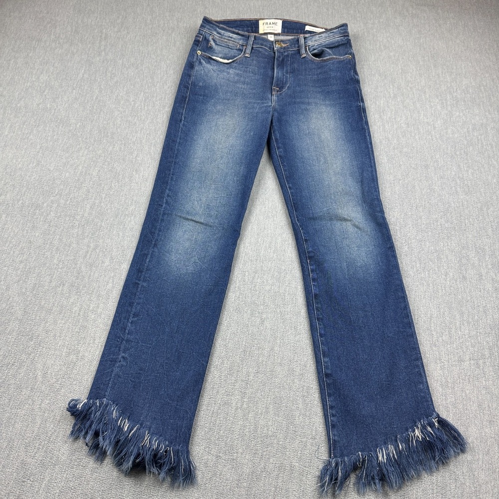 Frame Jeans Womens 26x28 Blue Le High Straight Denim‎ Fringe Hem Made in USA